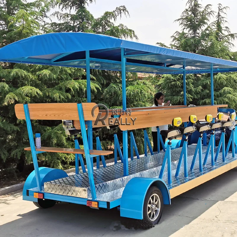 Good Selling Blue Beer Bike Quadricycle City Tour Team Building Road Draft Electric Vending Cart