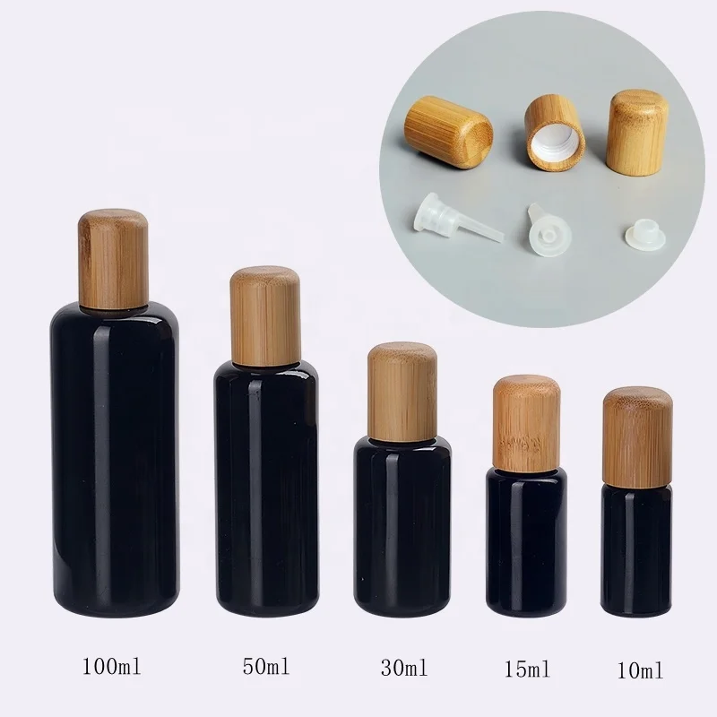 black glass essential oil bottle 10 ml 15 ml 30 ml 50 ml 100 ml black glass bottle with 18 mm bamboo cap and drip plug for oil