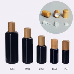 black glass essential oil bottle 10 ml 15 ml 30 ml 50 ml 100 ml black glass bottle with 18 mm bamboo cap and drip plug for oil