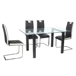 Nordic Luxury Dining Room Furniture Modern Design Glass Rectangular Dining Table And 6PCS Leather Chairs With Metal Chrome Legs