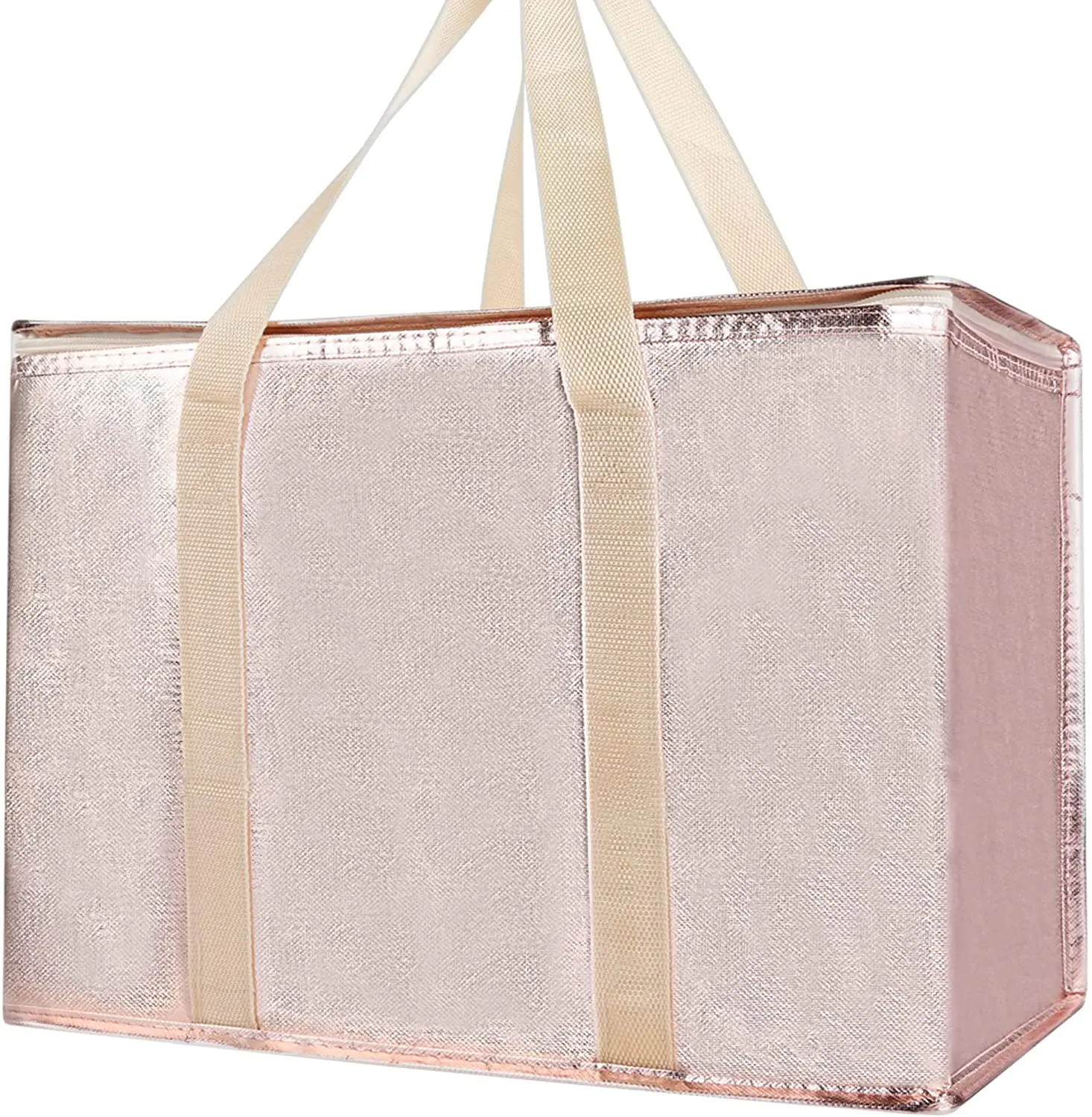 Insulated Reusable Grocery Bag with Zippered Top, XL Large, Frozen Foods Cold, Cooler Shopping