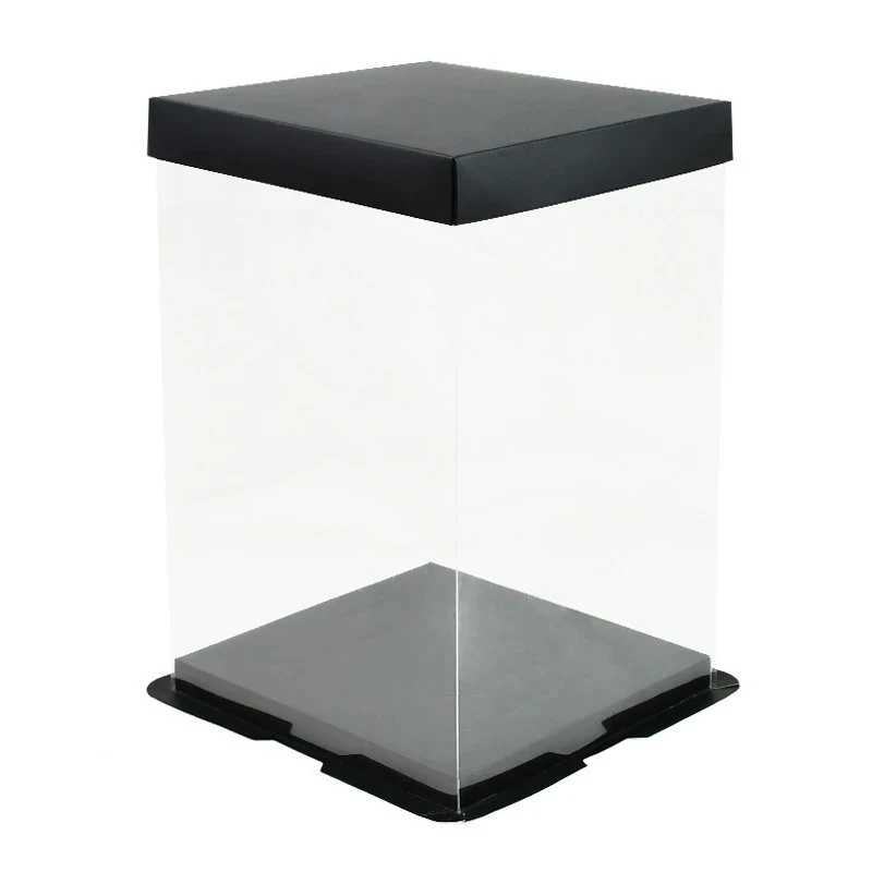 Transparent PET Plastic Rose Bear Flower Rose Teddy Bear Cake Gift Box Square Clear PVC Plastic Gift Boxes