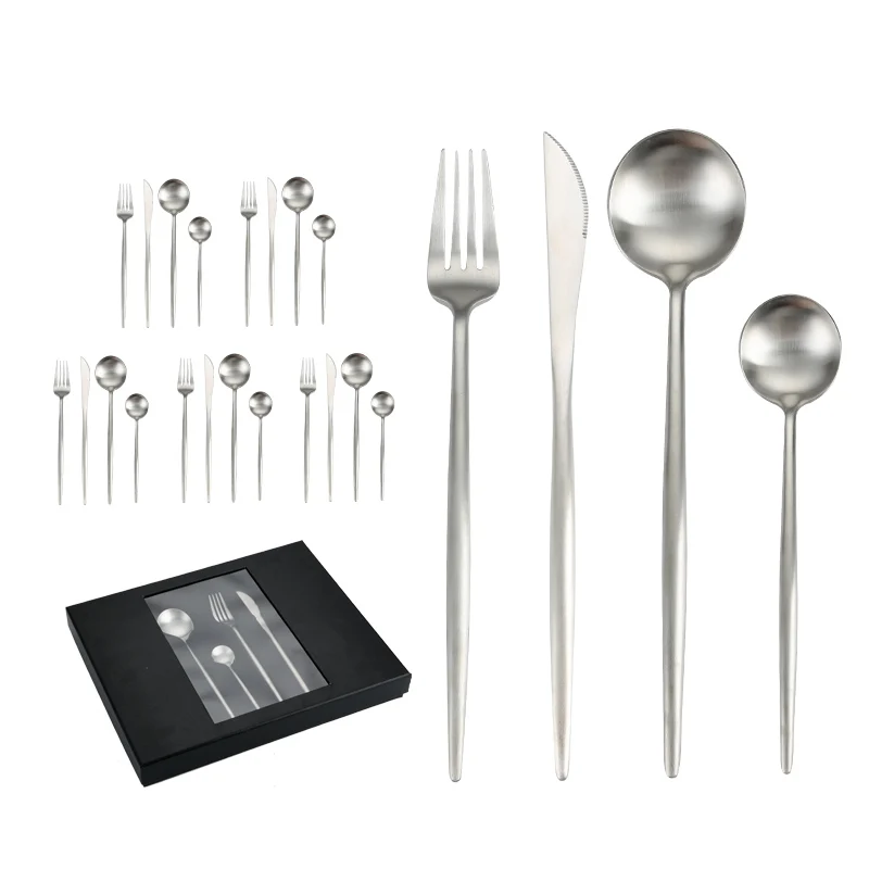 Heavy solid thick round handle 304 stainless steel flatware eating fork spoon cutlery service tableware