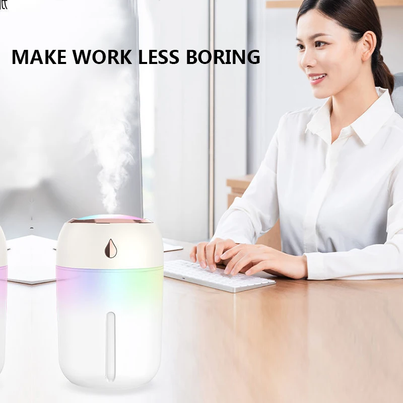 Customizable logo home, car portable small humidifier nano water mist colorful lights 330ml large water tank humidifier