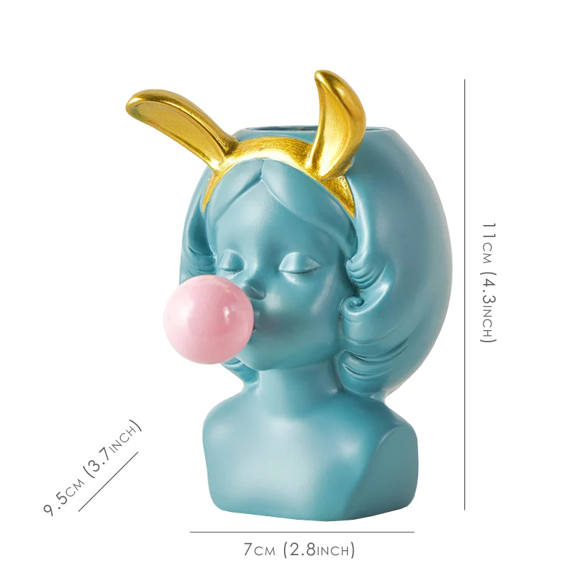 Nordic Style Resin Vase Cute Girl Bubble Gum Figurine Decorative Succulent Plant Flower Pot Modern Home Decor Pen Holder Small