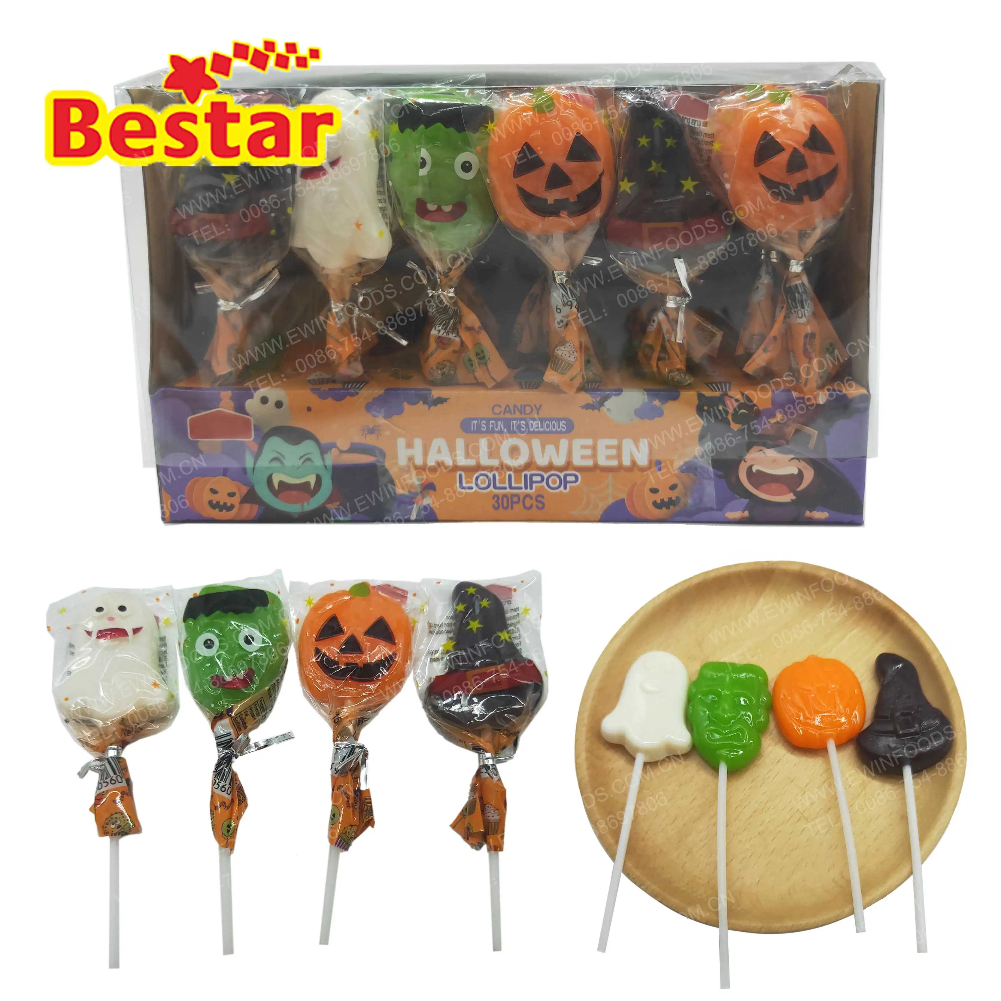 lollipop halloween hard candy jack-o-lantern devil lollipop oem candy supplier