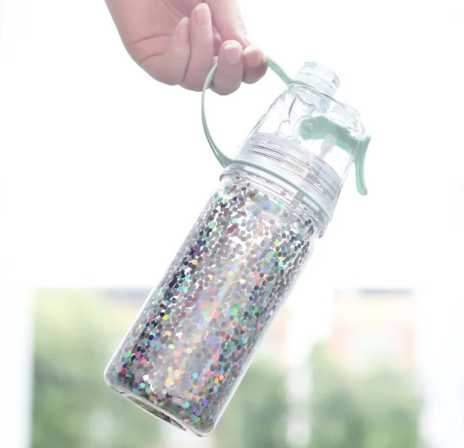Glowing Misting Insulated Water Bottle, Portable Outdoor Leak-Proof Spray Moisturizing Cooling Sports Bottle Hand Cup