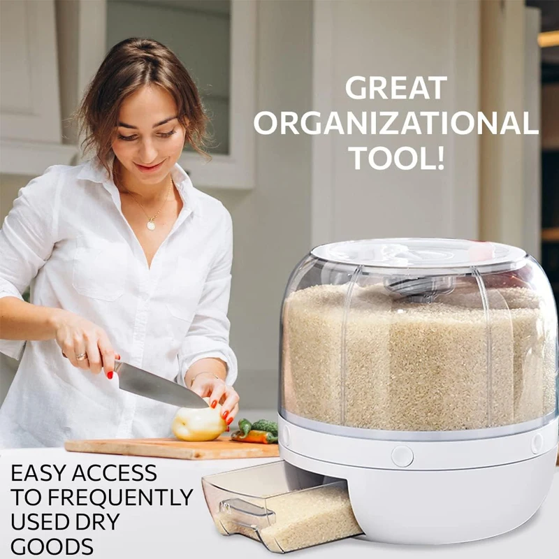 Kitchen Grain Dispenser 360 Degree Rotating Grain and Rice Storage Container  Dry Food Dispenser for Lentils Small Beans