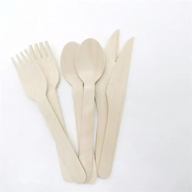Eco-friendly Biodegradable Disposable Wooden Cutlery for Travel  Wood  Flatware Sets