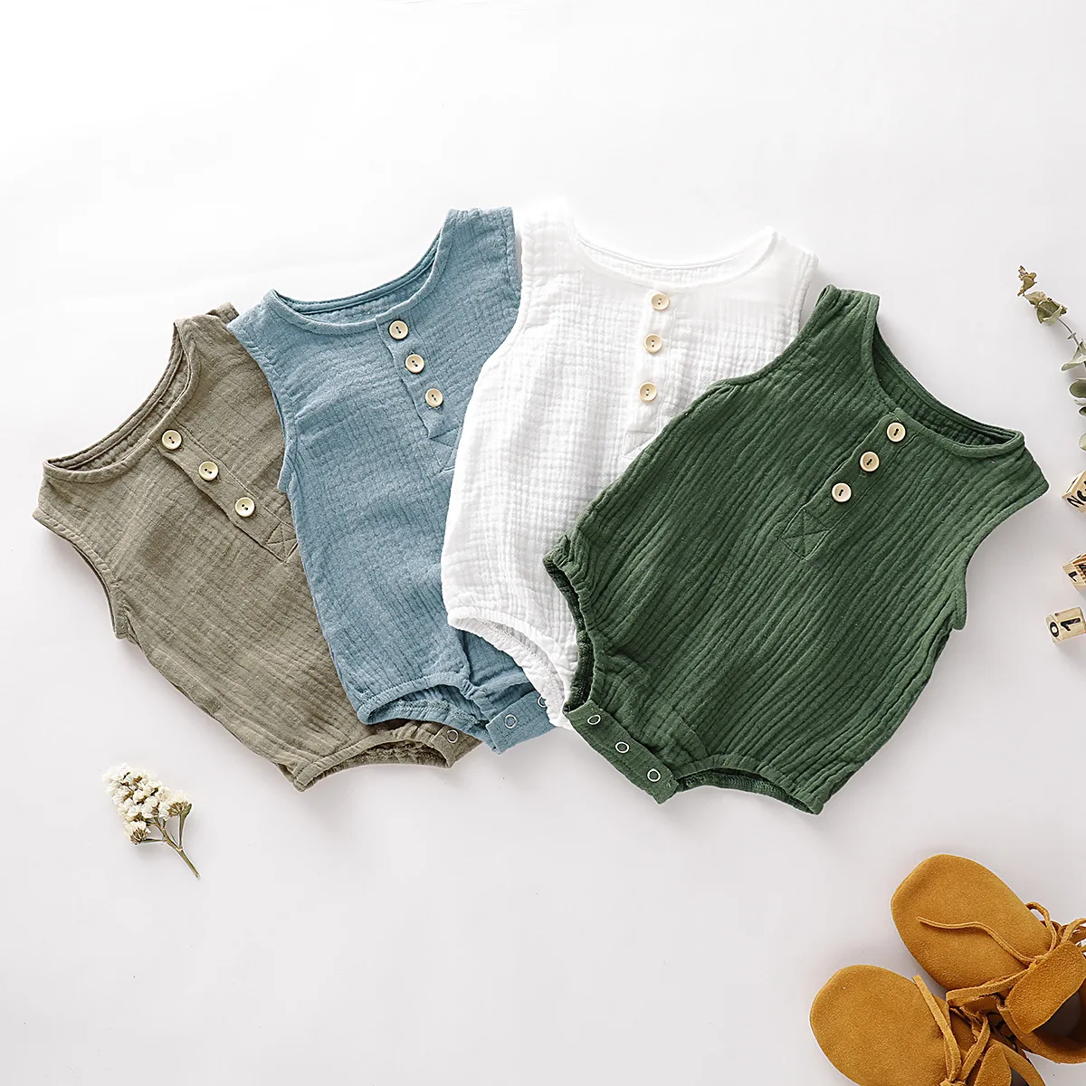 
Summer Autumn Newborn Sleeveless Soft Rompers Solid Color One-Piece Bodysuit for 0-24M 