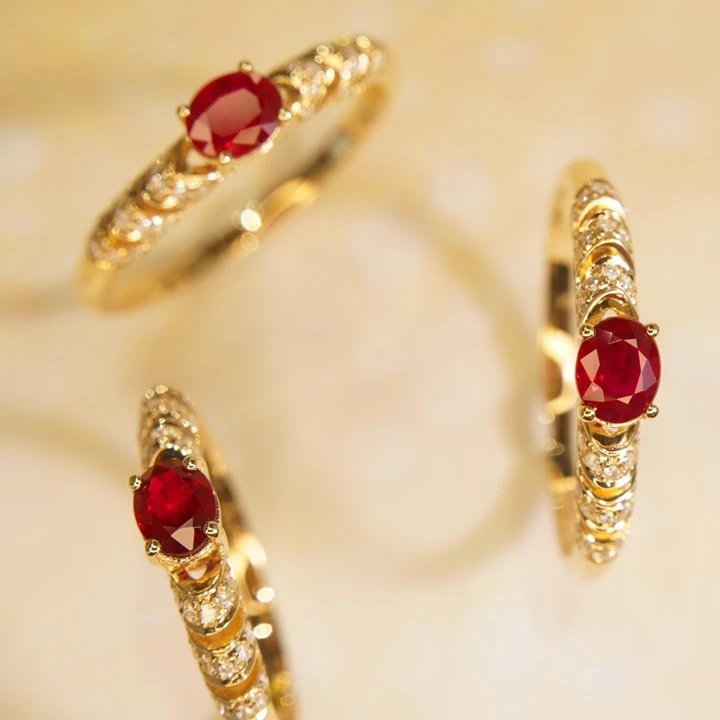 H&F Natural Oval Shaped Ruby Ring with Natural Diamond Vintage 18K 14K 9K Real Gold Natural Burmese Star Ruby Ring