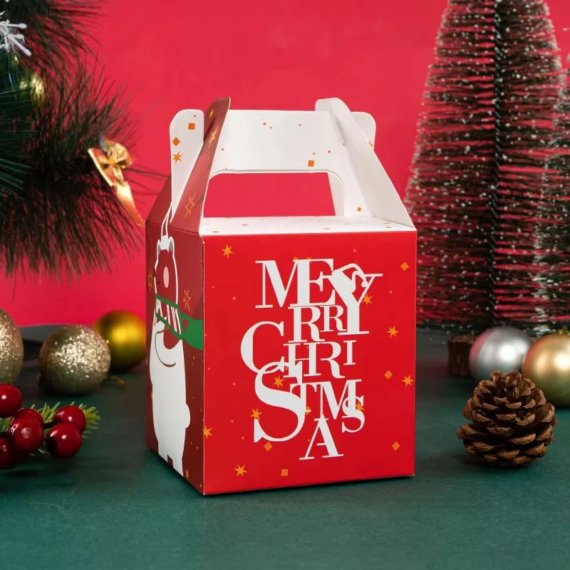 Design Customized Size Christmas Paper Box Christmas Style Small Chocolate Candy Packaging Box with Handle