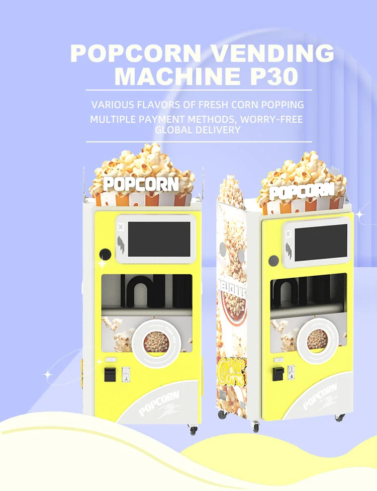 Automatic freshly made popcorn machine with pulleys easy to transport for movie theater shopping malls