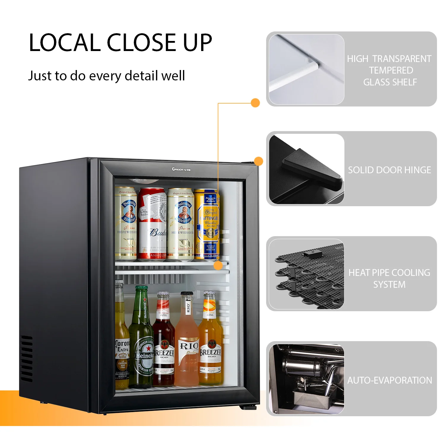 Small silent refrigerator standalone beverage mini refrigerator front glass door counter beverage cooler small freezer