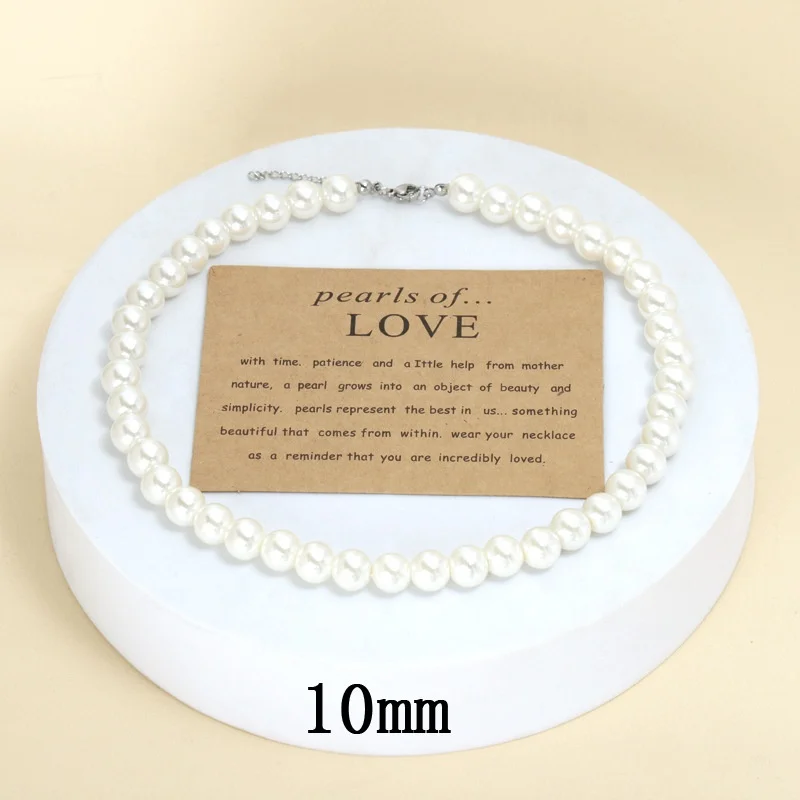 Wholesale Fashion High Quality Elegant Collarbone Chain Necklaces Round Glass Imitation Pearl Stainless Steel Necklaces