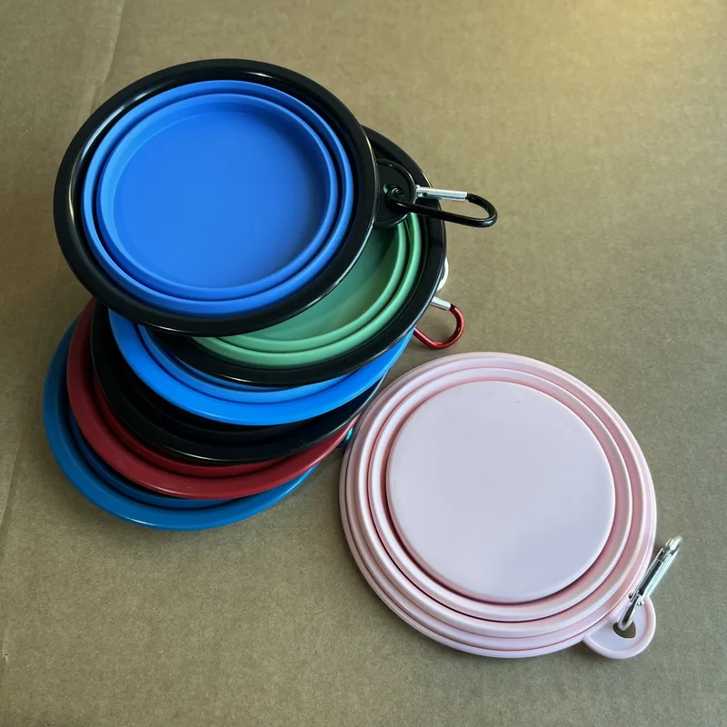 Custom Color And Logo Factory Wholesale Silicone Dog Bowl Folding Pet Bowl With Metal Carabiner