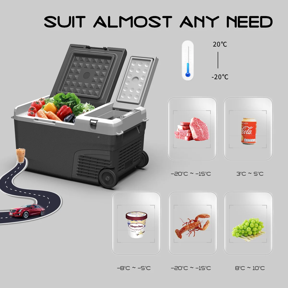 Alpicool M40 mini car fridges factory supply portable freezer 12v 24v portable electronic refrigerator with Heavy duty pull rod