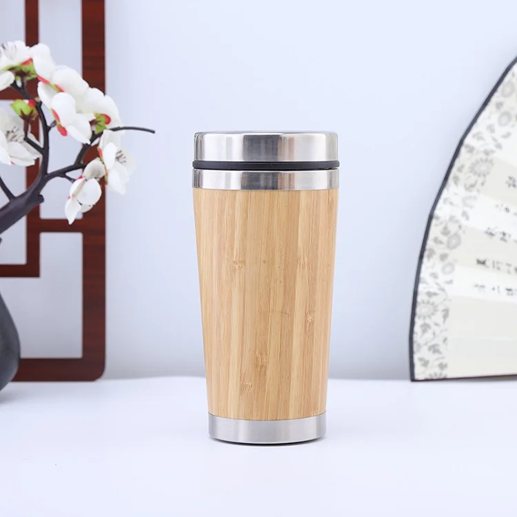 Bamboo Coffee Mug Tumbler Stainless Steel Coffee Mugs with Custom Logo Insulated Coffee Cup