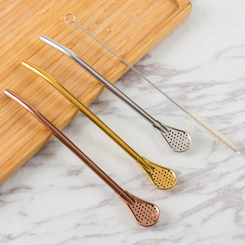 Wholesale Eco friendly Straw Reusable Yerba Tea Mate Bombilla Straw Stir Spoon Stainless Steel