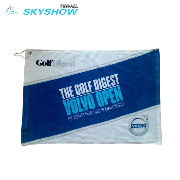 Custom Logo Organic Cotton Microfiber waffle weave Mini Golf Towel With Clip Rings Hook And Eyelet