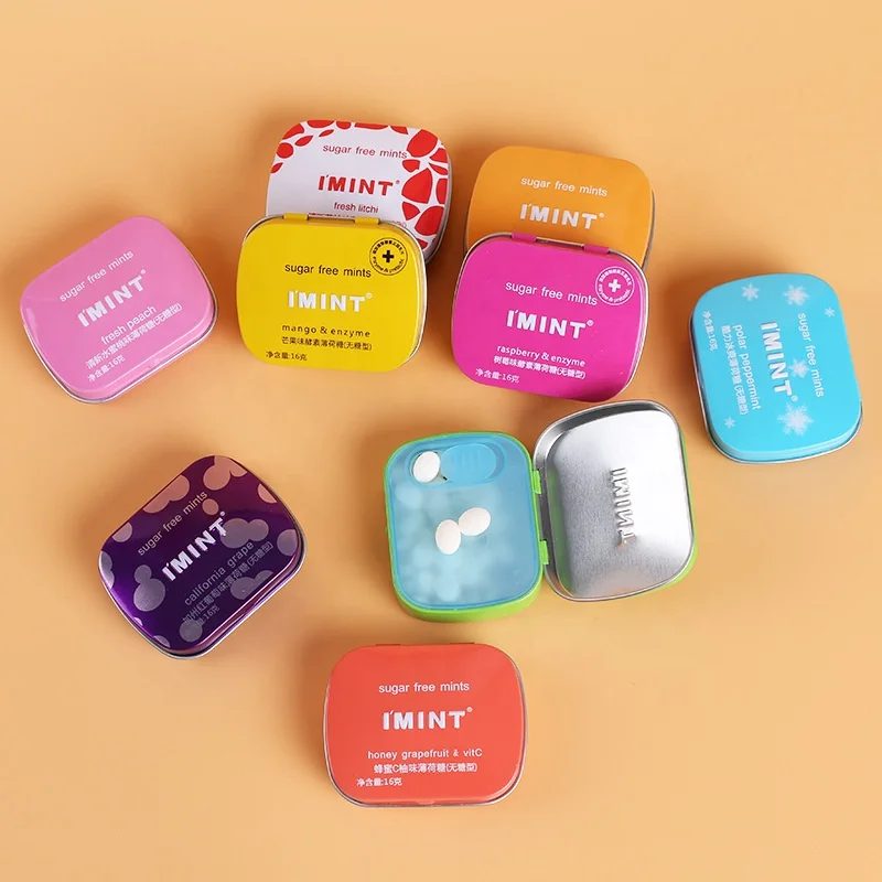 Metal Cans 16g Sugar-free Various Fruit Mango Lemon Flavor Mint Tablet Hard Candy for Fresh Breath