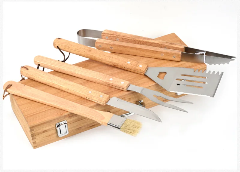 Hot selling 6pcs bbq set , bbq accessories tools set with bamboo box
