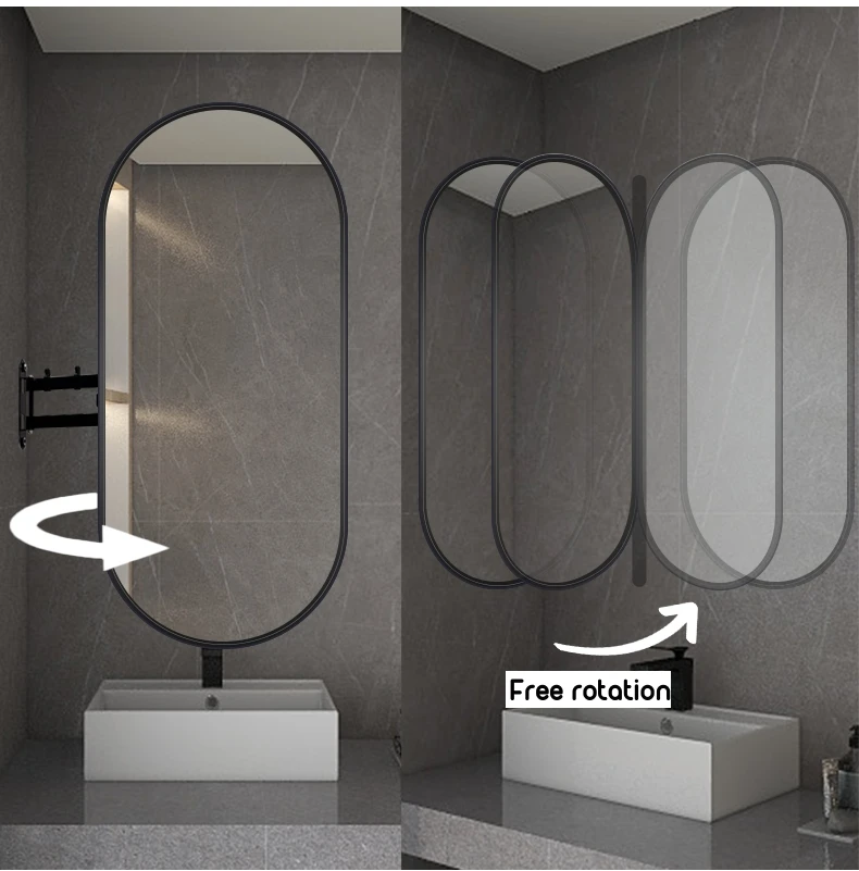 Wall oval framed Adjustable Mirror Foldable Bathroom Mirror rotating makeup Telescopic corner Mirror With Folding Stretch Arm