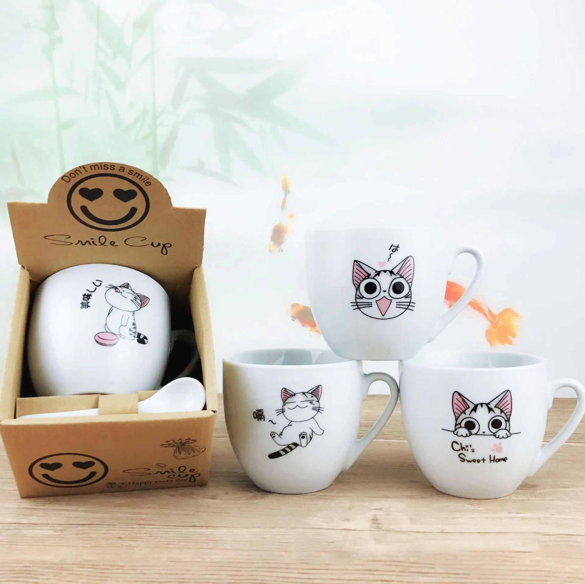 Promotional gift custom logo ceramic coffee mug with spoon