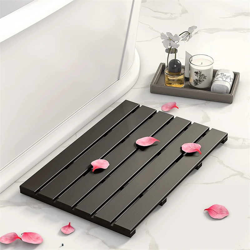 Vietnam Factory Wholesale Black Non-Slip Waterproof Large Wooden Bamboo Bath Shower Mat  for Indoor Outdoor