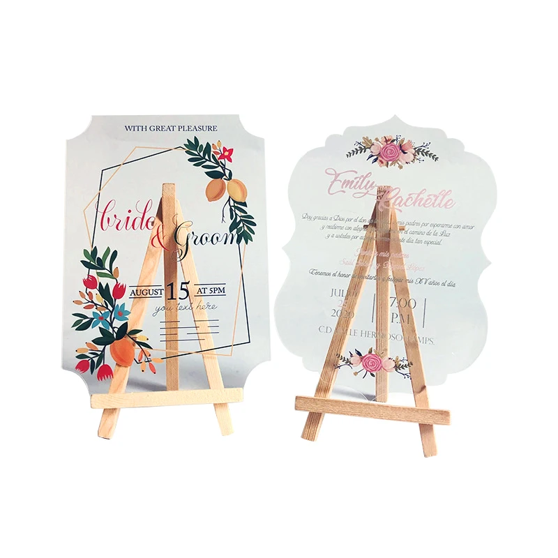 Printed Custom Clear Plastic Unique Greeting Gift Box Wedding Acrylic Invitation Cards Laser Cut  Mirror wedding invite acrylic