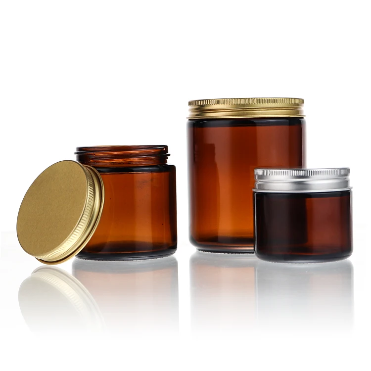 Stock Low MOQ Free sample Wholesale 50ml 100ml 200ml small empty candle jars jar with lid amber glass jar for scented candle