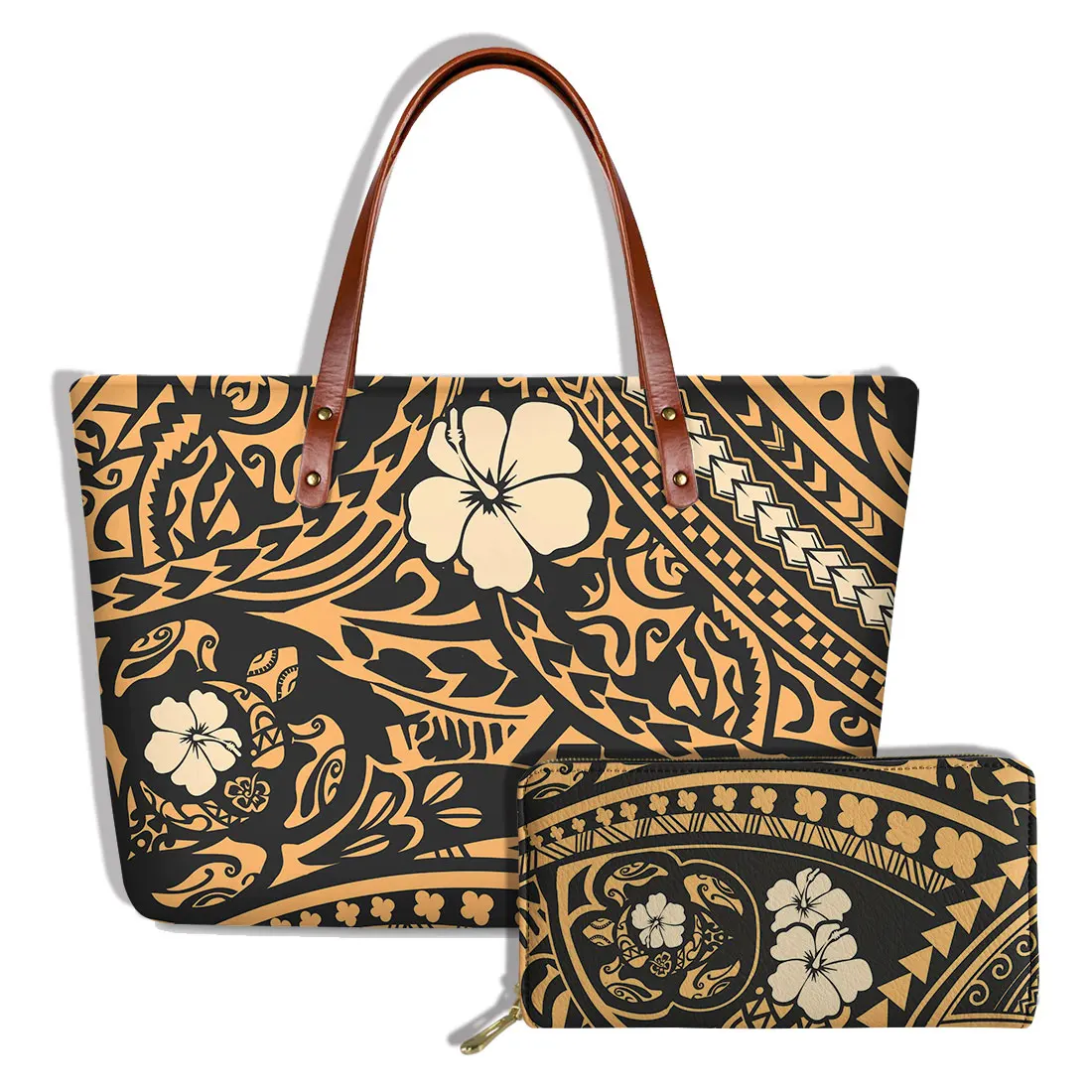 
3D printing High Quality Polynesian Tribal Design Print custom handbags soft faux lady 2 pieces set neoprene crossbody bag camo 