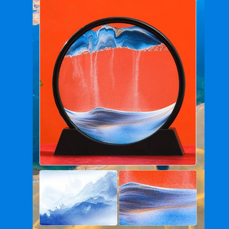 Moving Sand Art Picture Sandscapes Round Glass 3D Deep Sea Sand Art for Adult Kid Desktop Art Toys Home Office Work Decor