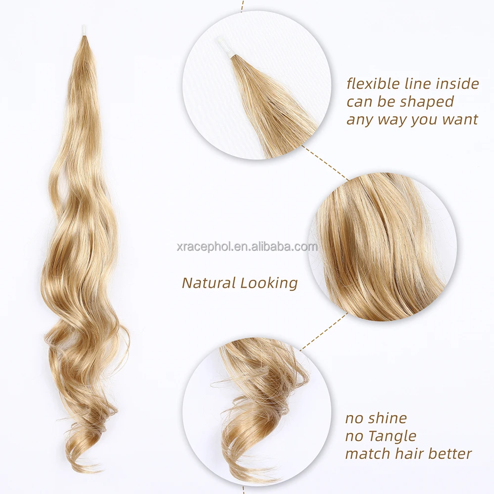 32Inch Highlight Blonde Flexible Wrap Around Ponytail Hair Extensions Long Curly Synthetic Ponytails Hairpieces for Women Girl