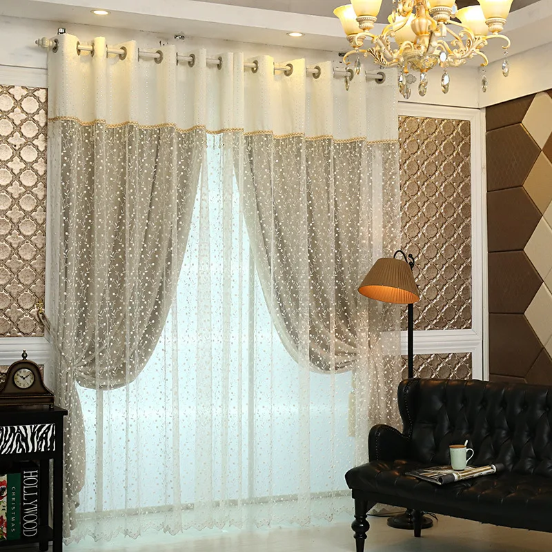 European Plant Relief Embroidery Shading Curtain Cloth Sitting Room Study Curtain Finished Products