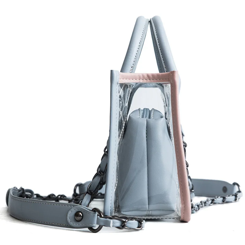 Eco Vegan Pu Leather Stylish Ladies Clear Jelly Clutch Purse Shoulder Bag Tote Transparent Handbags Sets 2 In 1 For Women