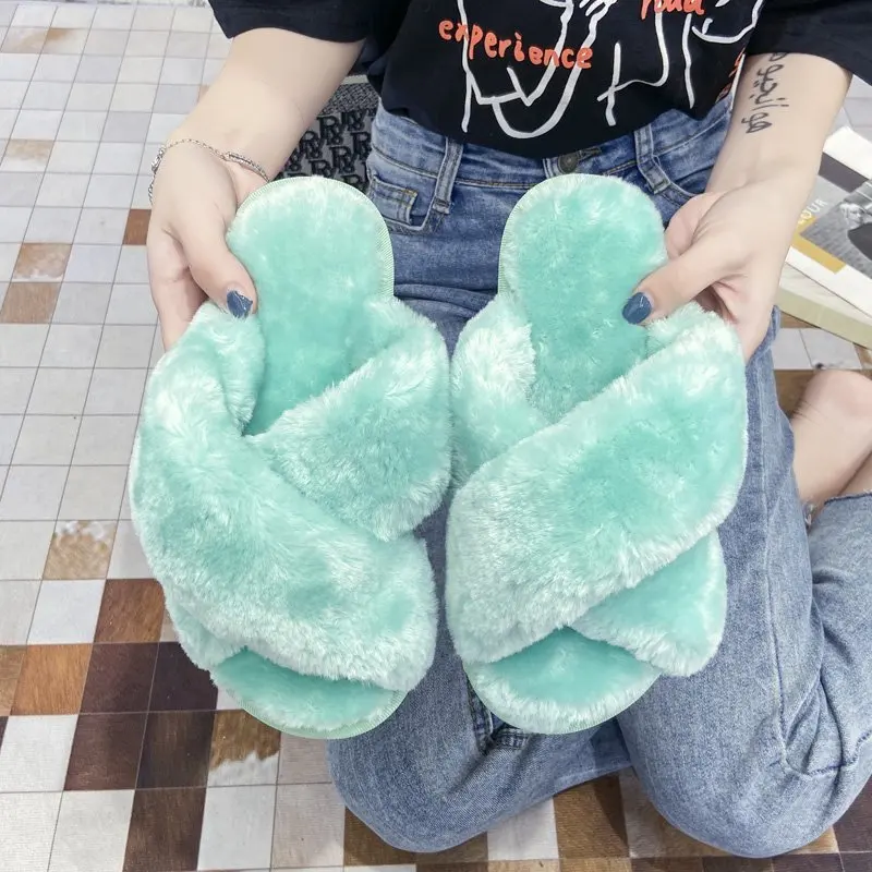 Теплые пушистые шлепанцы для женщин, искусственный мех, сланцы, мягкая обувь на плоской подошве, Нескользящие домашние тапочки