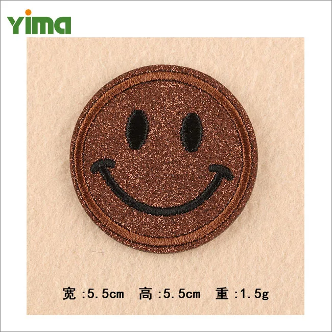 Embroidered applique expression smile face embroidery patch glitter fashion patch for clothes jeans