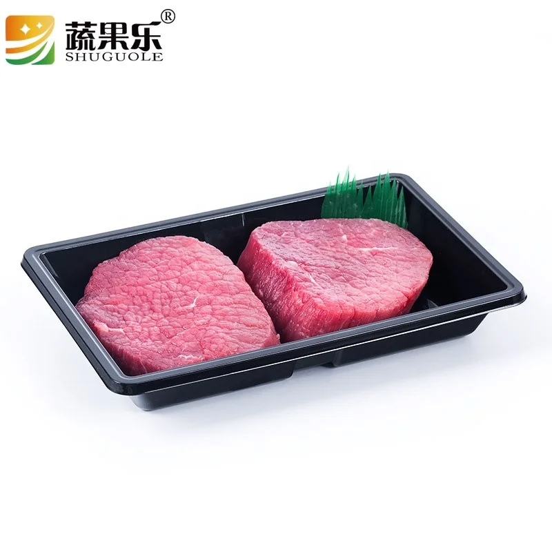 Recycled black base meat display PP tray disposable food grade PET blister MAP plastic packaging meat tray for supermarket