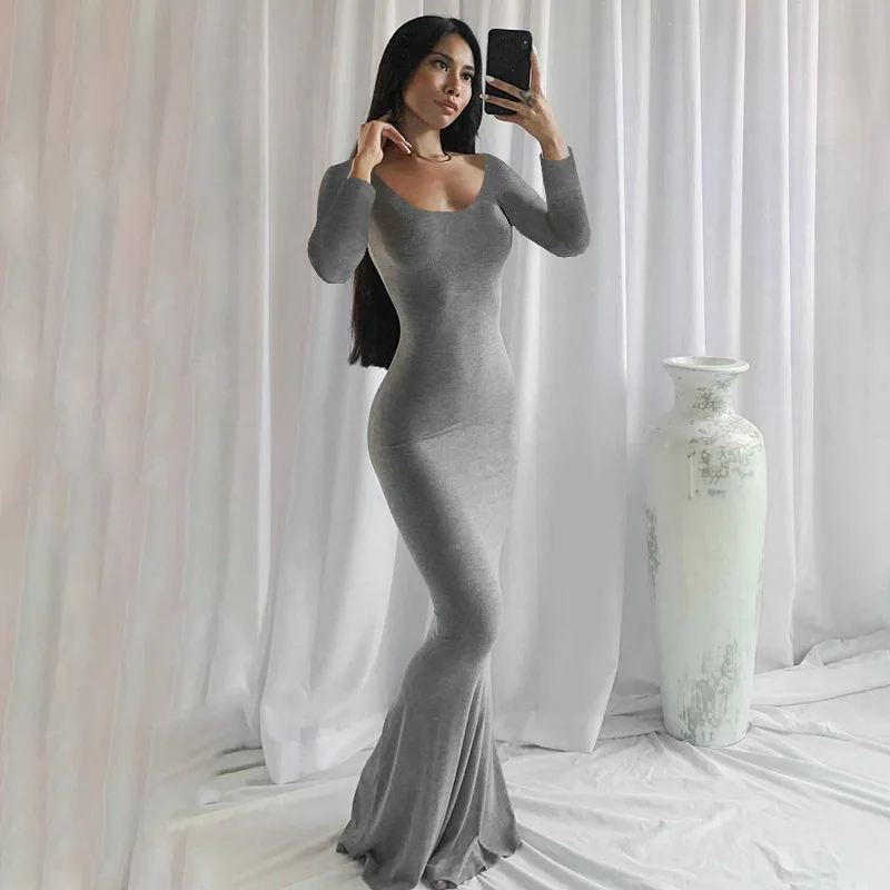 Hot Solid Bodycon Long Sleeve Women Long Night Dress Long Dresses Women Lady Elegant Ladies Dresses 2022 Elegant Women Clothing