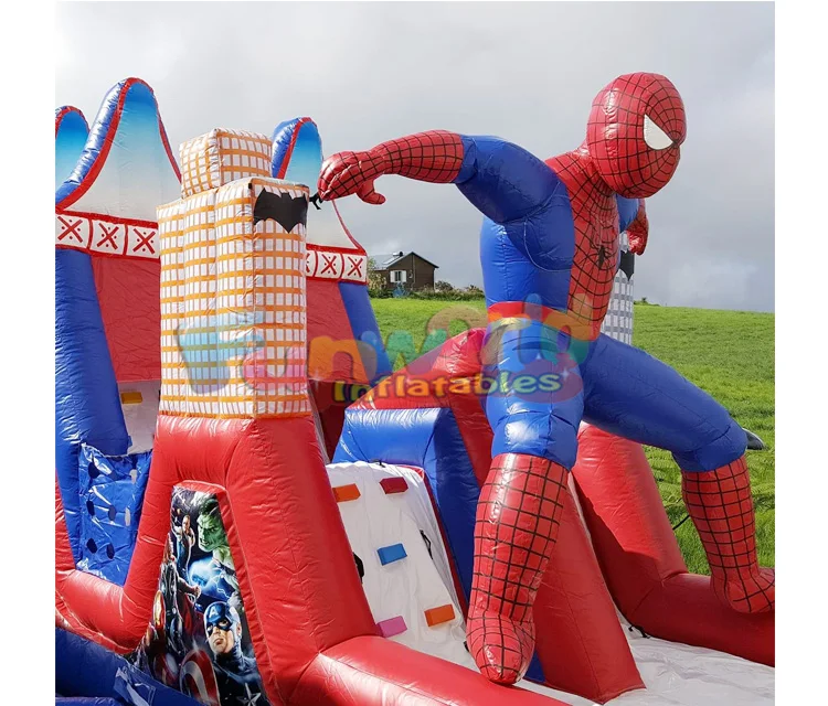 Commercial juegos inflables kidsbounce house spiderman jumping castle with slide  inflatable  obstacle course