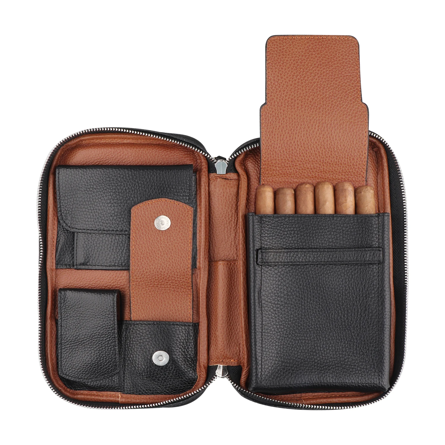 Custom Genuine Leather Cigar Case Travel  Cigar Pouch Box for 5-6 Cigars