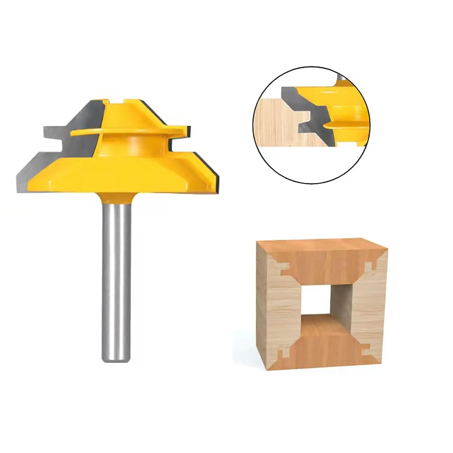 PEXMIENTAS 3pcs 1/4 inch solid carbide 45 degree lock miter router bit glue joint cnc router bits for woodworking
