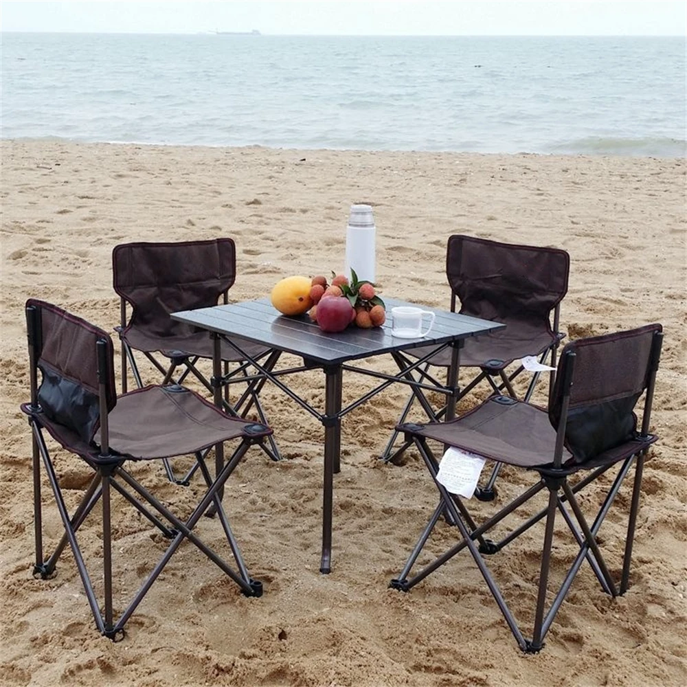 OEM Lightweight Metal Foldable Outdoor Portable Family Picnic Folding Camping Egg Roll Table And Chair Set