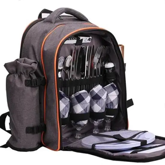 Custom High Quality Personalized 4 Person Picnic backpack with Insulated Cooler Compartment