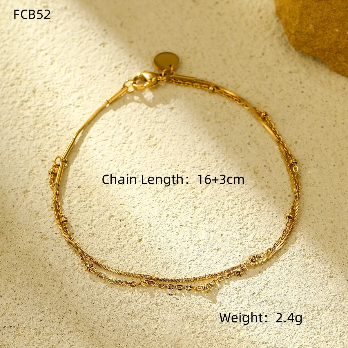 Multy-Layer Bohemian Style Stainless Steel Bracelet Set Gold Plated Natural Stone Beaded Heart&Sun Charms Chain Bracelet Jewelry