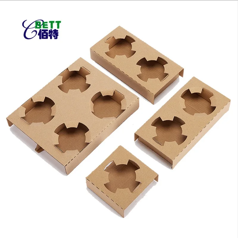 Biodegradable Disposable 2 cups 4 cups Pack kraft cardboard corrugated Paper Cup Carrier Holder Tray  Paper Holder