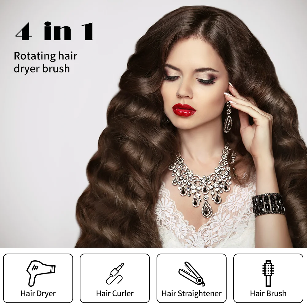 Pritech Auto Rotating Hair Dryer Brush Dual Voltage Hot Air Brush with left/right rotating