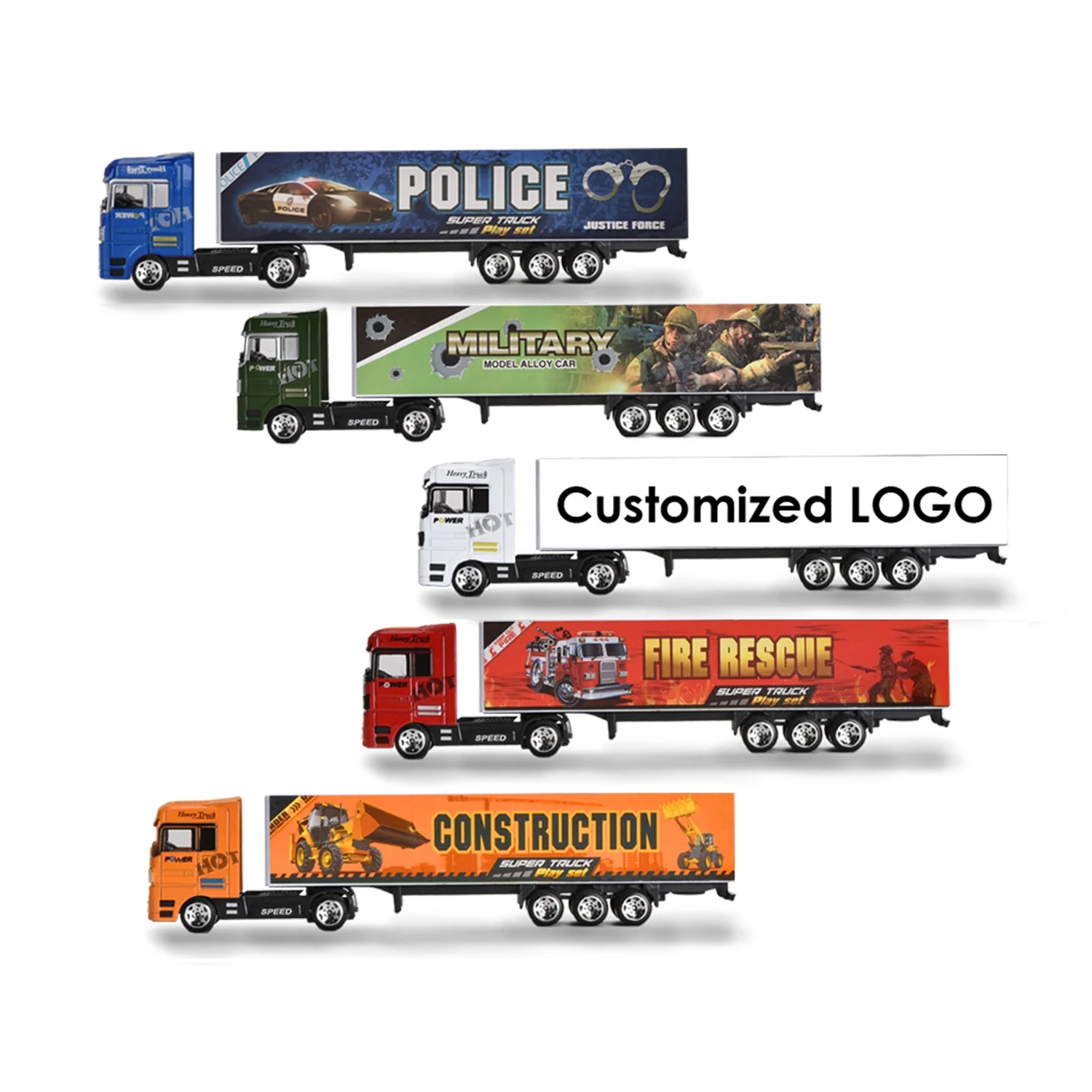 Customize Logo Sliding Police Alloy Metal Kids Play Set Vehicles Car Container Truck Die cast Toys