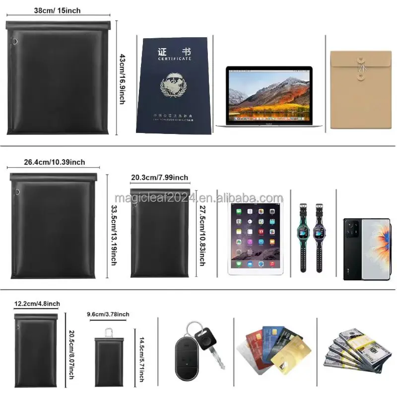 Security car key pouch fireproof and waterproof signal blocking  pouch 5 pack EMF protection pouch with different size